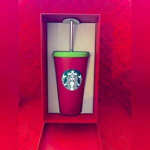 New 2014 Starbucks Pink Green Tumbler Straw 16oz with red Starbucks gift box